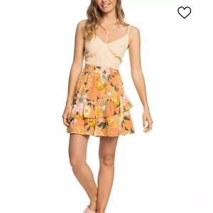 Roxy Cosmic Glow Again Floral Coquette Girl Ruffle Trim Tiered Casual Mini